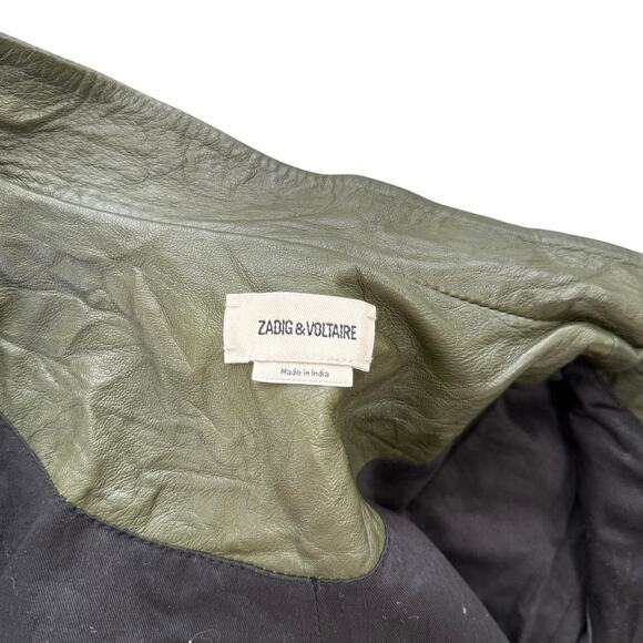 Zadig & Voltaire Leather Jacket FR 42 Womens XL Pickle Green NEW - Picture 2 of 11